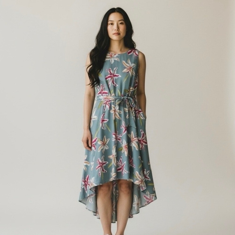 Anthropologie Hutch Blue Aislinn Lily Floral High Low Tie Waist Midi Dress‎ - S